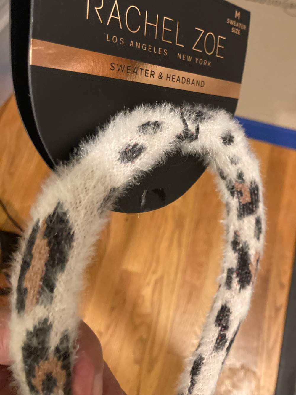 Rachel Zoe Headband Fuzzy Leopard Cream and Black - NWT